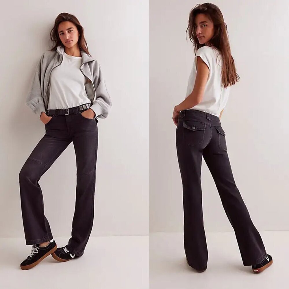 NWT New $128 Free People Flora Low-Rise Bootcut Jeans In Gravel Stone Size 31